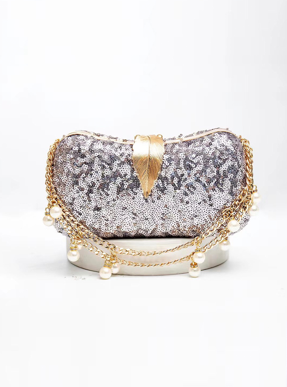 Elegant Handbag Sparkling Beads (Silver)